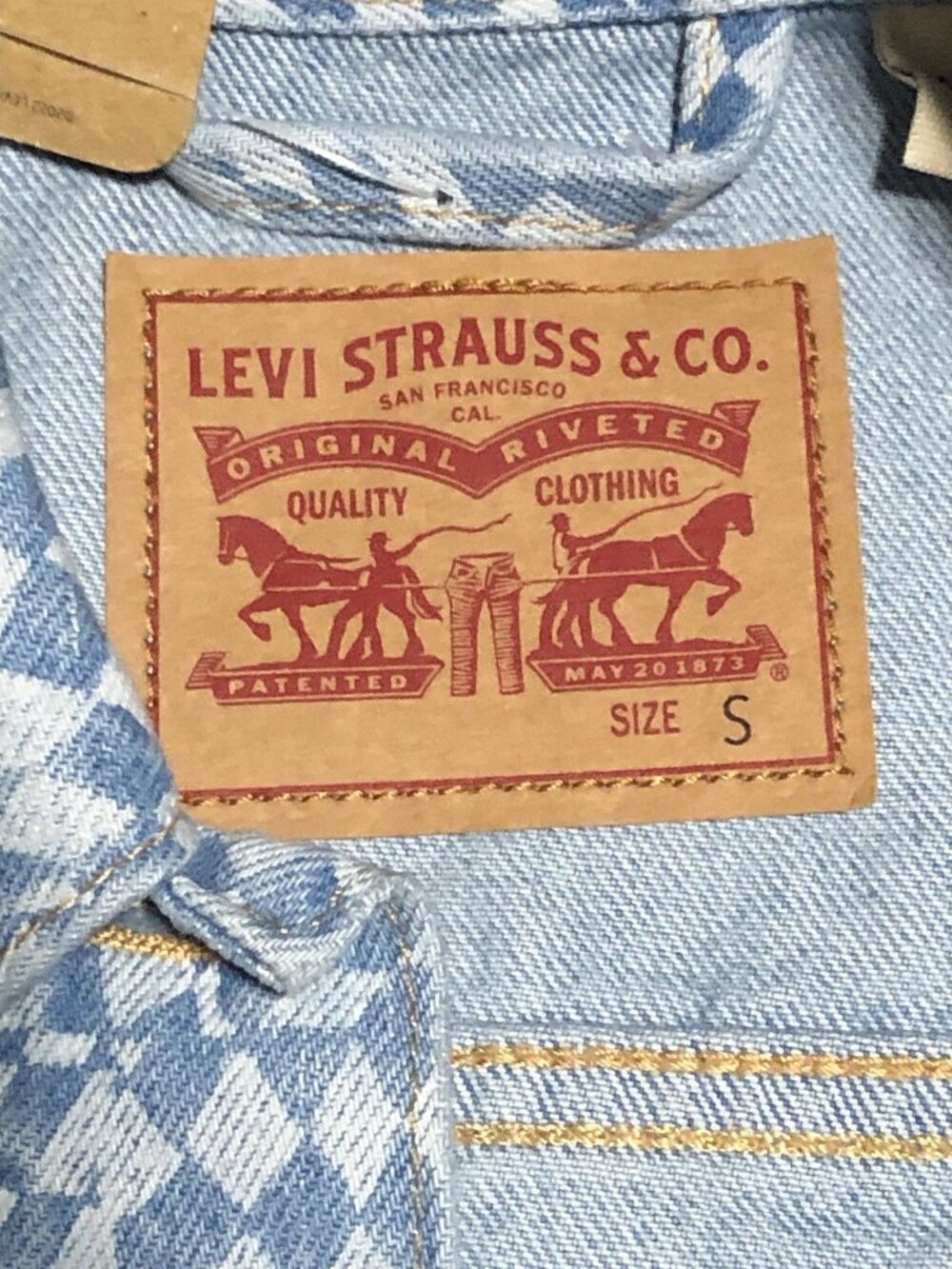 Levi's Blue Original Trucker Jacket Patterned Denim Jacket. Size Small. White - Picture 4 of 7